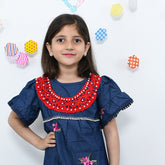 Floral Embroidered Denim Girls Top/Kurti